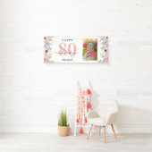 Elegant Pastel Floral 80th Birthday Party Photo Spandoek (Insitu)