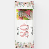 Elegant Pastel Floral 80th Birthday Party Photo Spandoek (Verticaal)