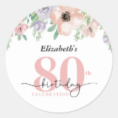 Elegant Pastel Floral 80th Birthday Party Ronde Sticker (Voorkant)