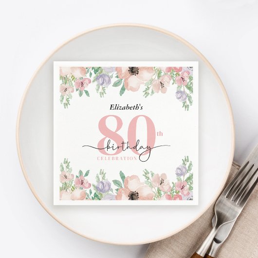 Elegant Pastel Floral 80th Birthday Party Servet