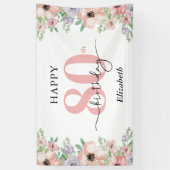 Elegant Pastel Floral 80th Birthday Party Spandoek (Verticaal)