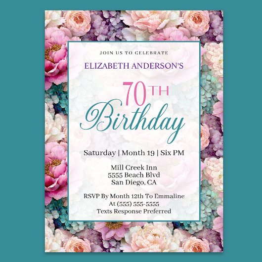 Elegant Pastel Floral Garden 70th Birthday Kaart