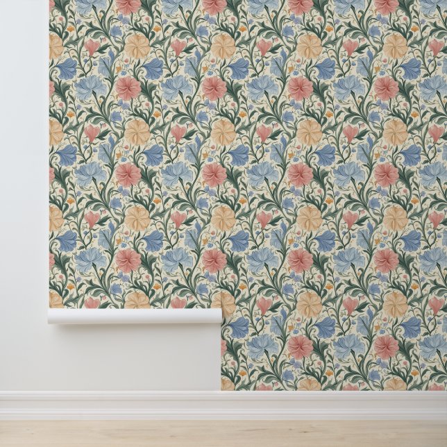 Elegant Pastel Floral Pattern Behang (Applicatie)