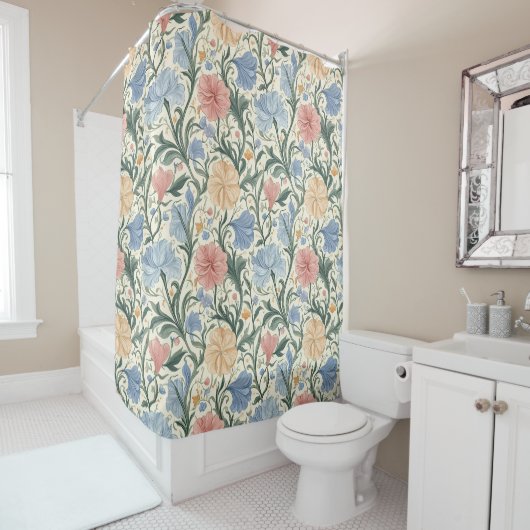 Elegant Pastel Floral Pattern Douchegordijn (In situ)