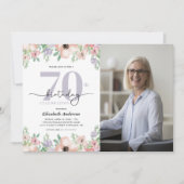 Elegant Pastel Floral Photo 70th Birthday Party Kaart (Voorkant)