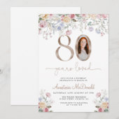 Elegant Pastel Floral Photo 80th Birthday Kaart (Voorkant / Achterkant)