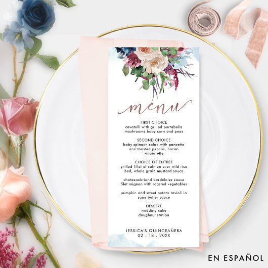 Elegant Pastel Floral Quinceañera Menu