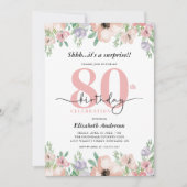 Elegant Pastel Floral Surprise 80th Birthday Party Kaart (Voorkant)