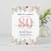 Elegant Pastel Floral Surprise 80th Birthday Party Kaart (Staand voorkant)