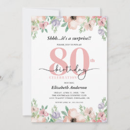 Elegant Pastel Floral Surprise 80th Birthday Party Kaart