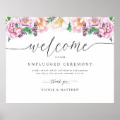 Elegant Pastel Floral Unplugged Ceremony Sign Poster (Voorkant)