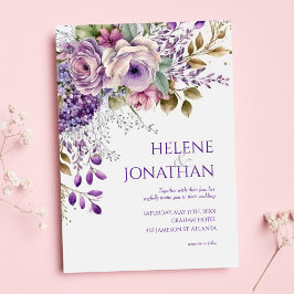 Elegant Pastel Floral Waterverf Paarse bruiloft Kaart