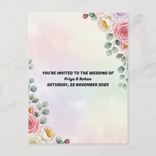 Elegant Pastel Floral Wedding Invitation Postcard Briefkaart (Voorkant)