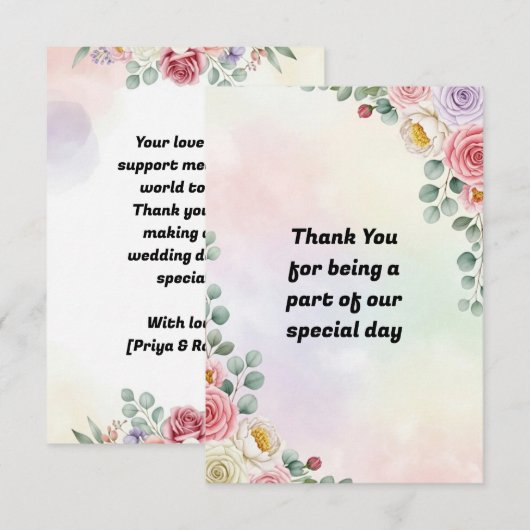 Elegant Pastel Floral Wedding Thank You Card Bedankkaart (Voorkant / Achterkant)