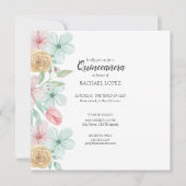 Elegant Pastel Florals | Goud Lijst Quinceanera Kaart (Voorkant)