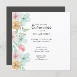 Elegant Pastel Florals | Goud Lijst Quinceanera Kaart