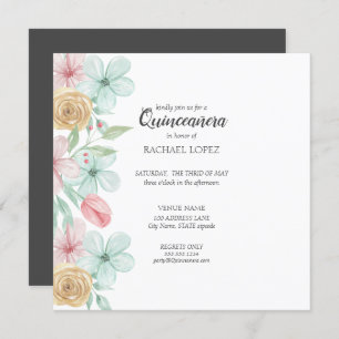 Elegant Pastel Florals   Goud Lijst Quinceanera Kaart