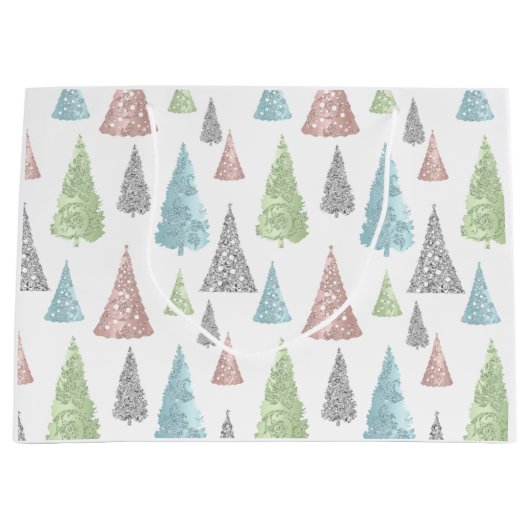 Elegant pastel Glitter kerstboom Gift Bag Groot Cadeauzakje (Voorkant)