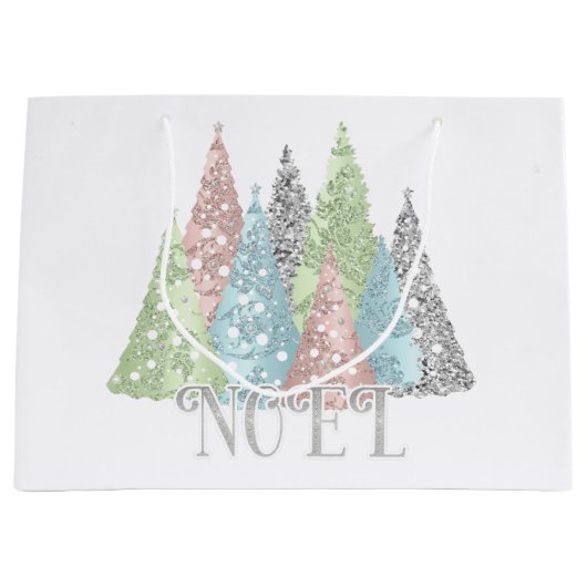 Elegant pastel Glitter kerstboom Gift Bag Groot Cadeauzakje (Voorkant)