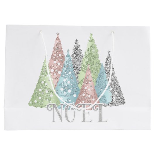 Elegant pastel Glitter kerstboom Gift Bag Groot Cadeauzakje (Achterkant)