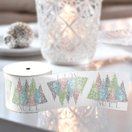 Elegant Pastel Glitter Trees Kerstmis Grosgrain Lint