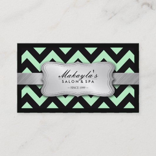 Elegant Pastel Green en Black Chevron Pattern Visitekaartje (Voorkant)