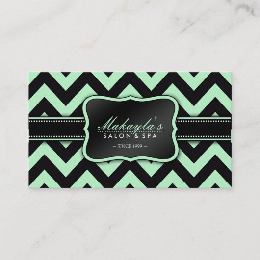 Elegant Pastel Green en Black Chevron Pattern Visitekaartje (Voorkant)