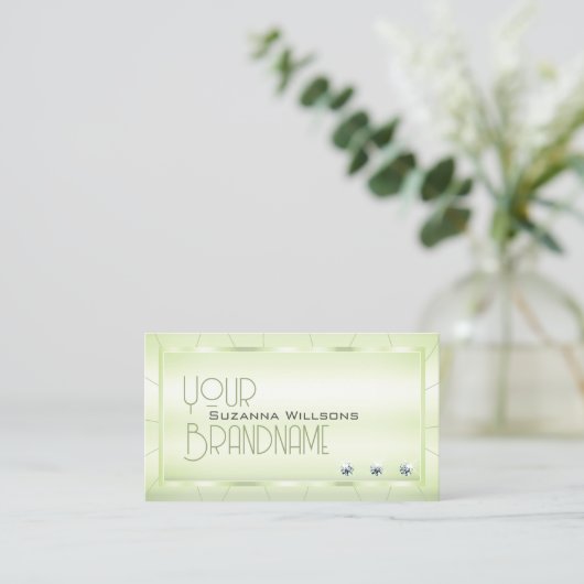 Elegant Pastel Green met diamant Glamoureus Luxe Visitekaartje (Staand voorkant)