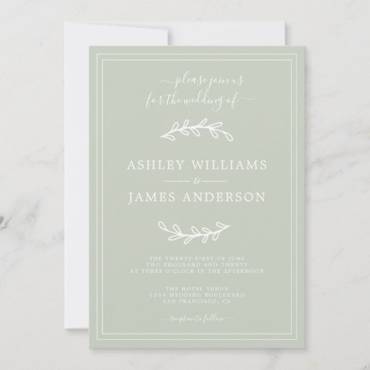 Elegant Pastel Green Wedding-uitnodiging Kaart (Voorkant)