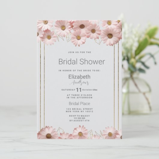 Elegant pastel grijs roze gouden madeliefje Vrijge Kaart (Staand voorkant)