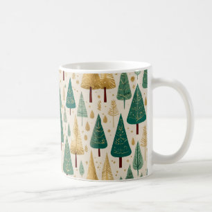 Elegant Pastel Groen Goud Kerstboom Patroon Koffiemok