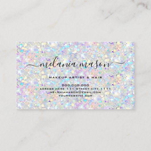 Elegant pastel holographic Glitter Makeup Artist Visitekaartje (Achterkant)