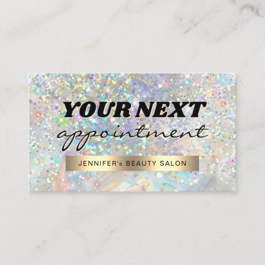 Elegant Pastel Holographic Glitter Marble Afsprakenkaartje (Voorkant)