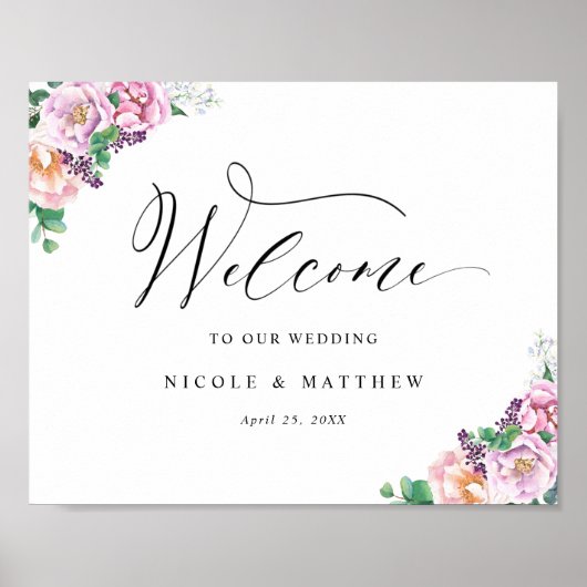Elegant pastel Joyful Floral Wedal Welcome Sign Poster (Voorkant)