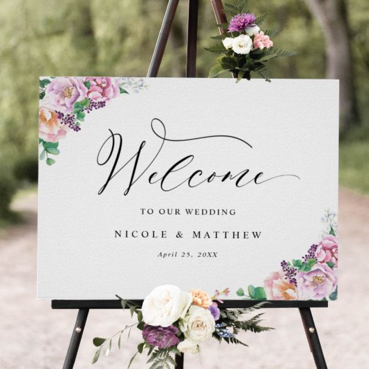 Elegant pastel Joyful Floral Wedal Welcome Sign Poster