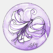 Elegant Pastel Lavendel Lily Waterverf Naam toevoe Ronde Sticker (Voorkant)
