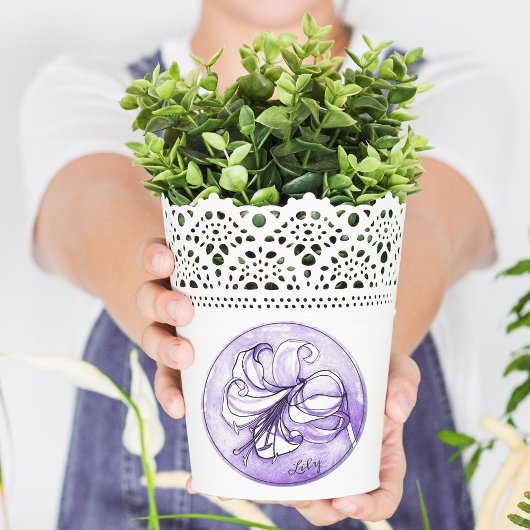 Elegant Pastel Lavendel Lily Waterverf Naam toevoe Ronde Sticker