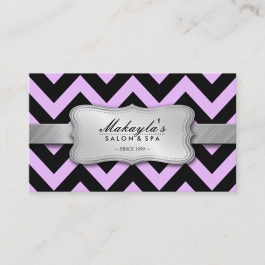 Elegant Pastel Lavender en Black Chevron Pattern Visitekaartje (Voorkant)