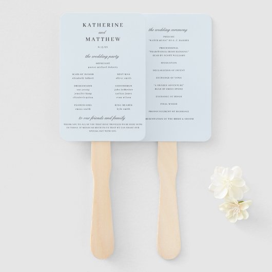 Elegant pastel lichtblauw bruiloft ceremonie progr handwaaier (Voorkant en achterkant)