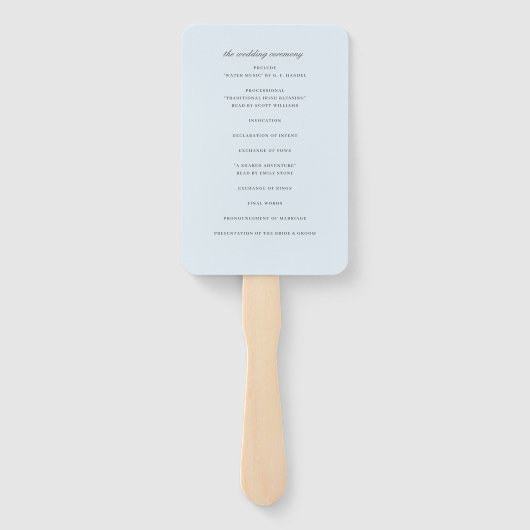 Elegant pastel lichtblauw bruiloft ceremonie progr handwaaier (Achterkant)