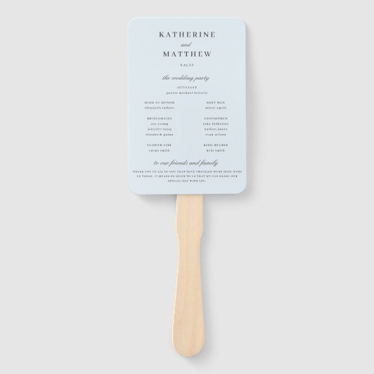 Elegant pastel lichtblauw bruiloft ceremonie progr handwaaier (Voorkant)