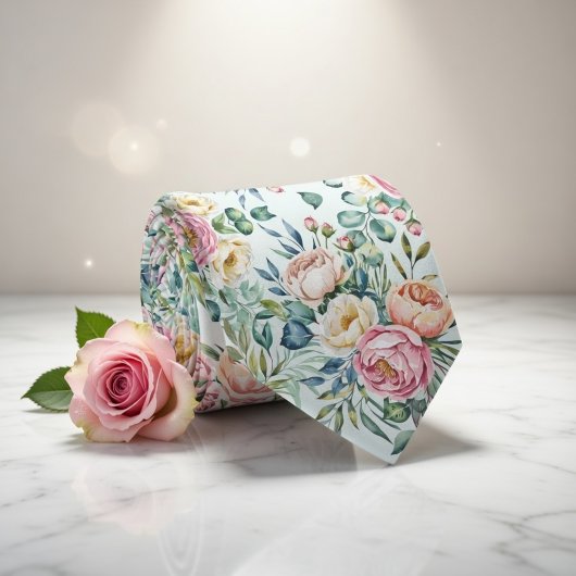 Elegant Pastel Naadloos Bloemmotief Stropdas