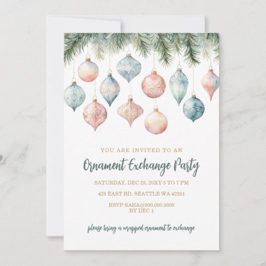 Elegant Pastel Ornament Exchange Christmas Party Kaart (Voorkant)