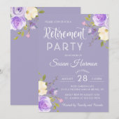 Elegant Pastel Paars Floral Retirement Party Kaart (Voorkant / Achterkant)