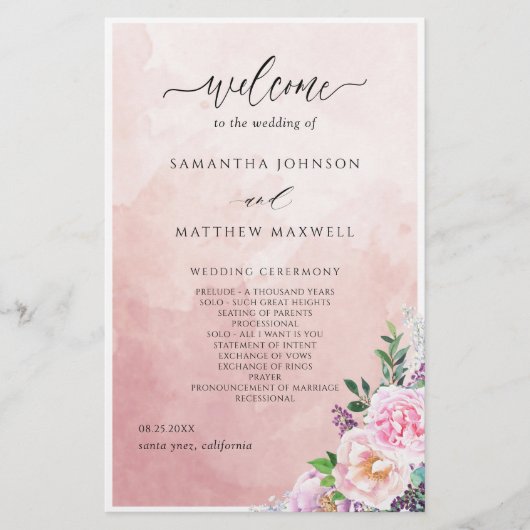 Elegant Pastel Paars Floral Wedding Programme (Voorkant)