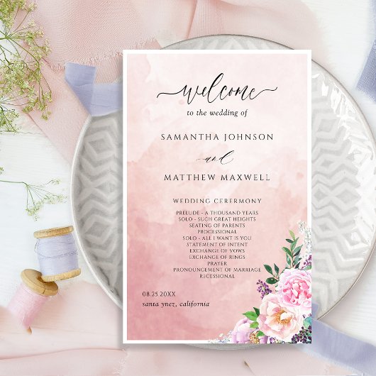 Elegant Pastel Paars Floral Wedding Programme