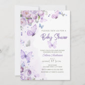 Elegant pastel Paarse bloemen vlinder Baby shower Kaart (Voorkant)