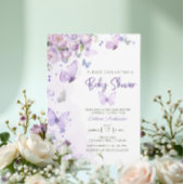 Elegant pastel Paarse bloemen vlinder Baby shower Kaart