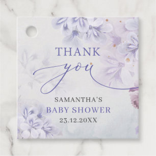 Elegant pastel paarse bronbloemen baby shower bedankjes labels
