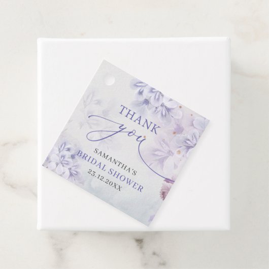 Elegant pastel paarse bronbloemen vrijgezellenfees bedankjes labels (In situ)